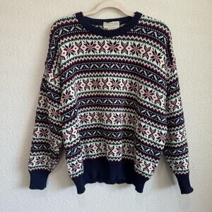 VTG Y2K Jeff Lord Womens Large Fair Isle Snowflake Crewneck Sweater Cabincore